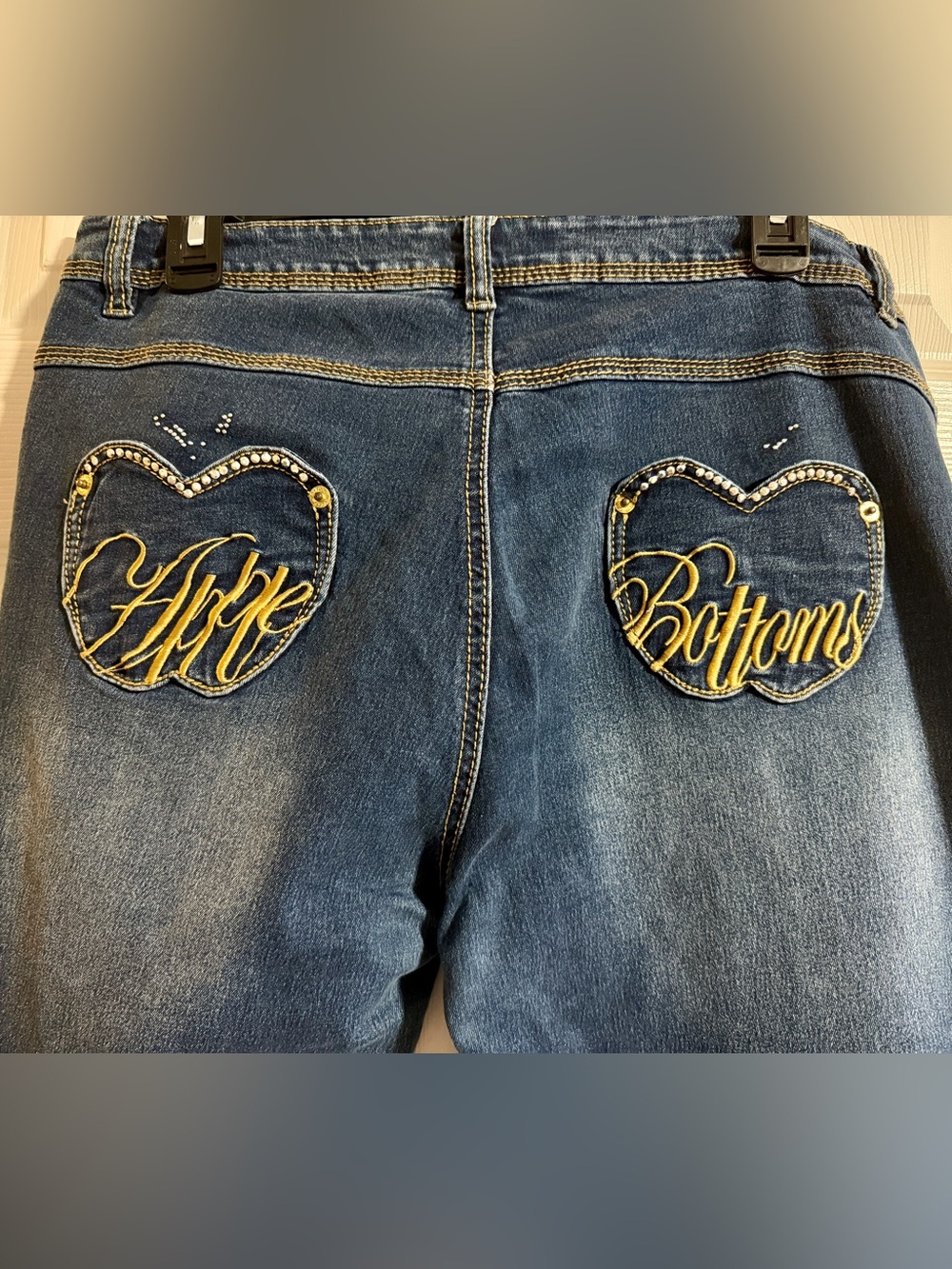 Apple Bottoms Womens 15/16 Jeans Rhinestone Heart Pockets Y2K Embroidered